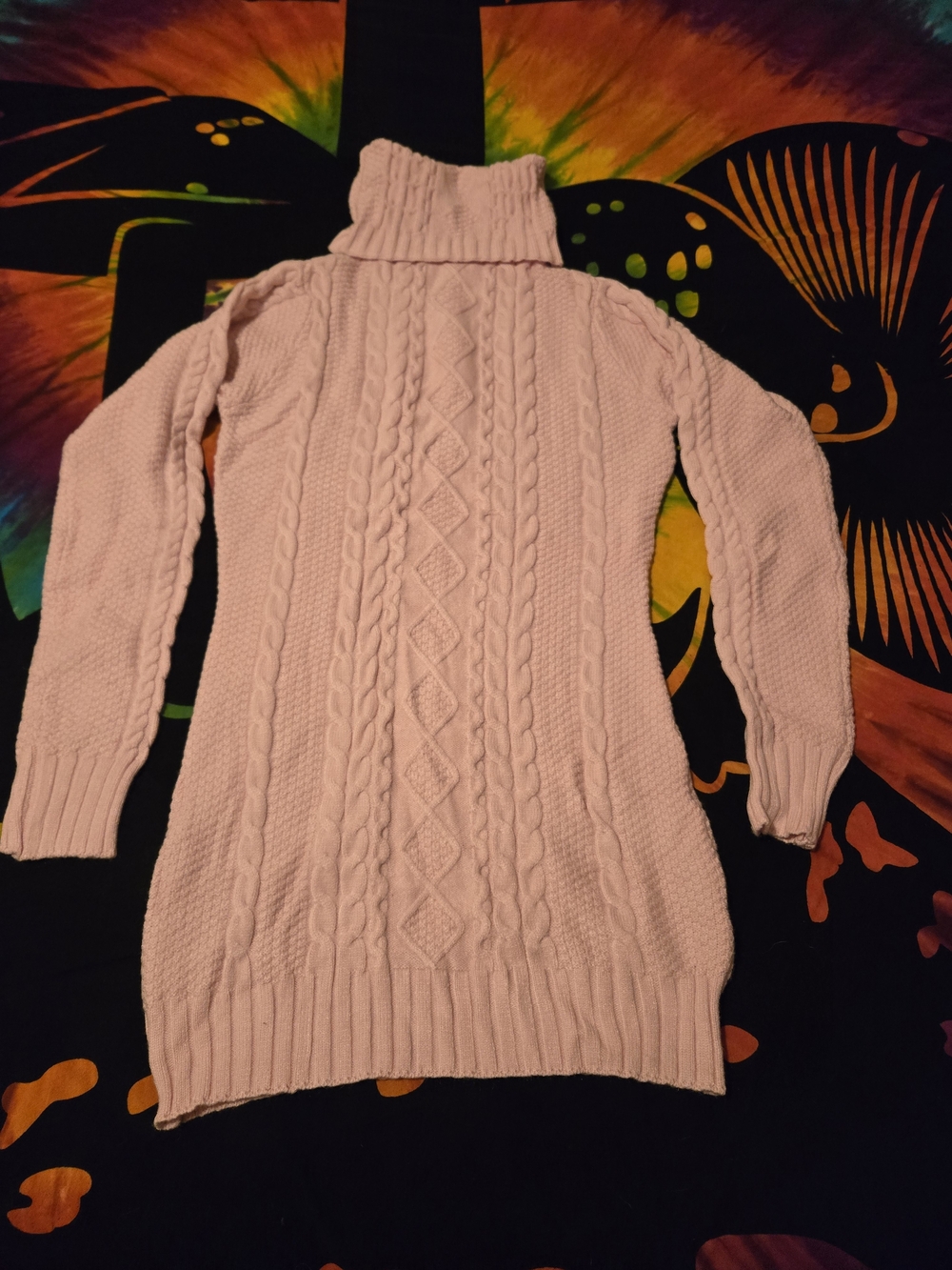 Women's Cable Knit Turtleneck Sweater Dress - Light Pink